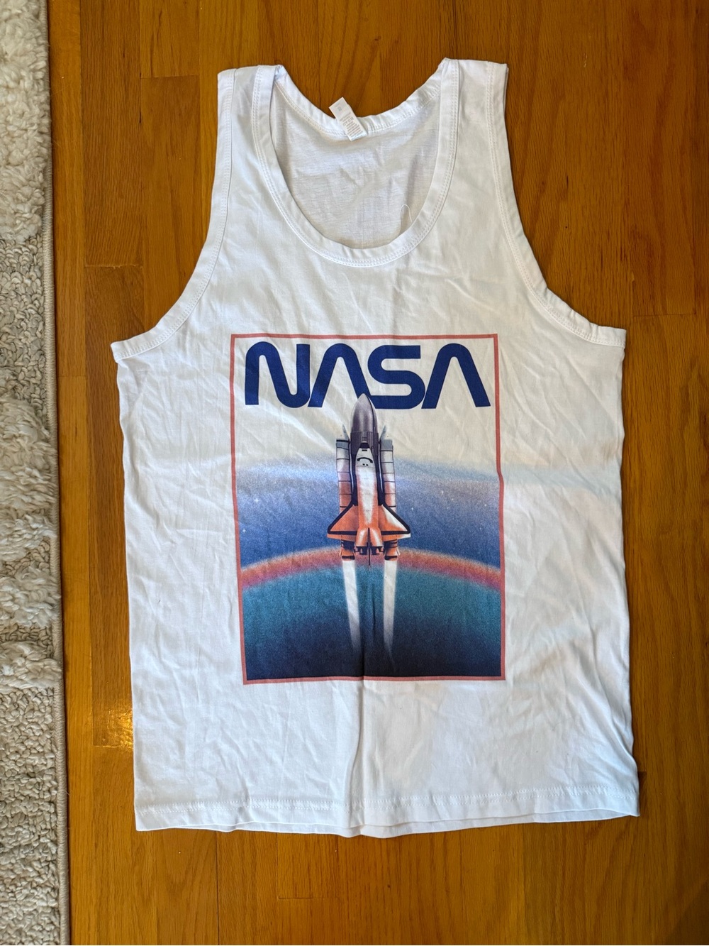 NASA White Graphic Tank Top with Shuttle Print